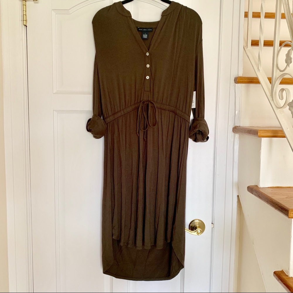 Olive jersey dress with elastic waist